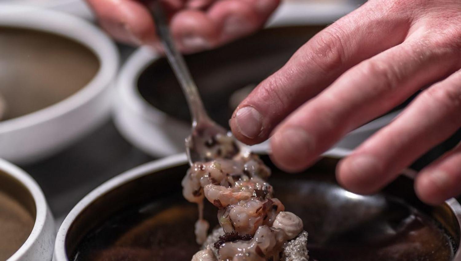 Chef plating some food