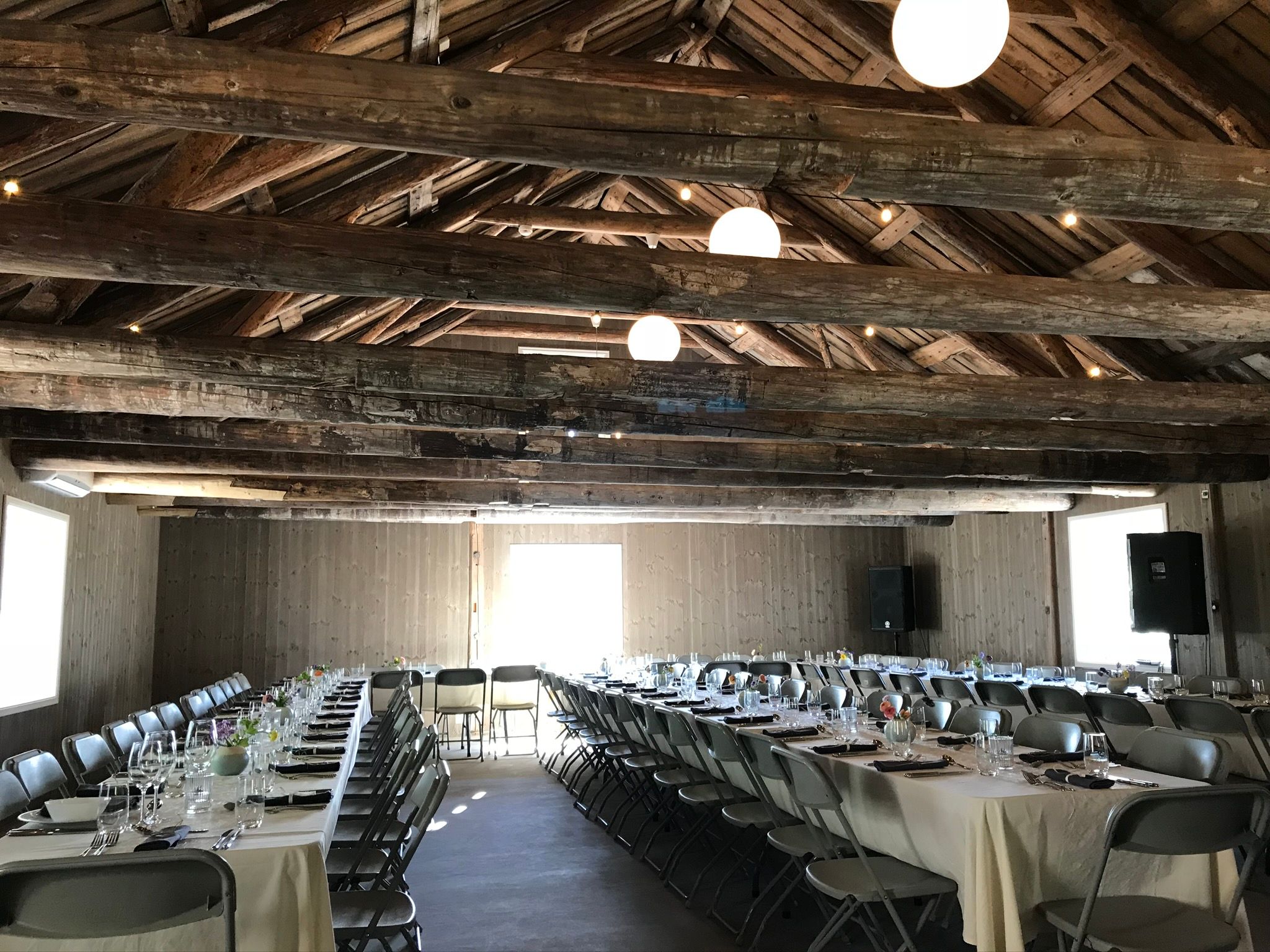 Set tables in the barn