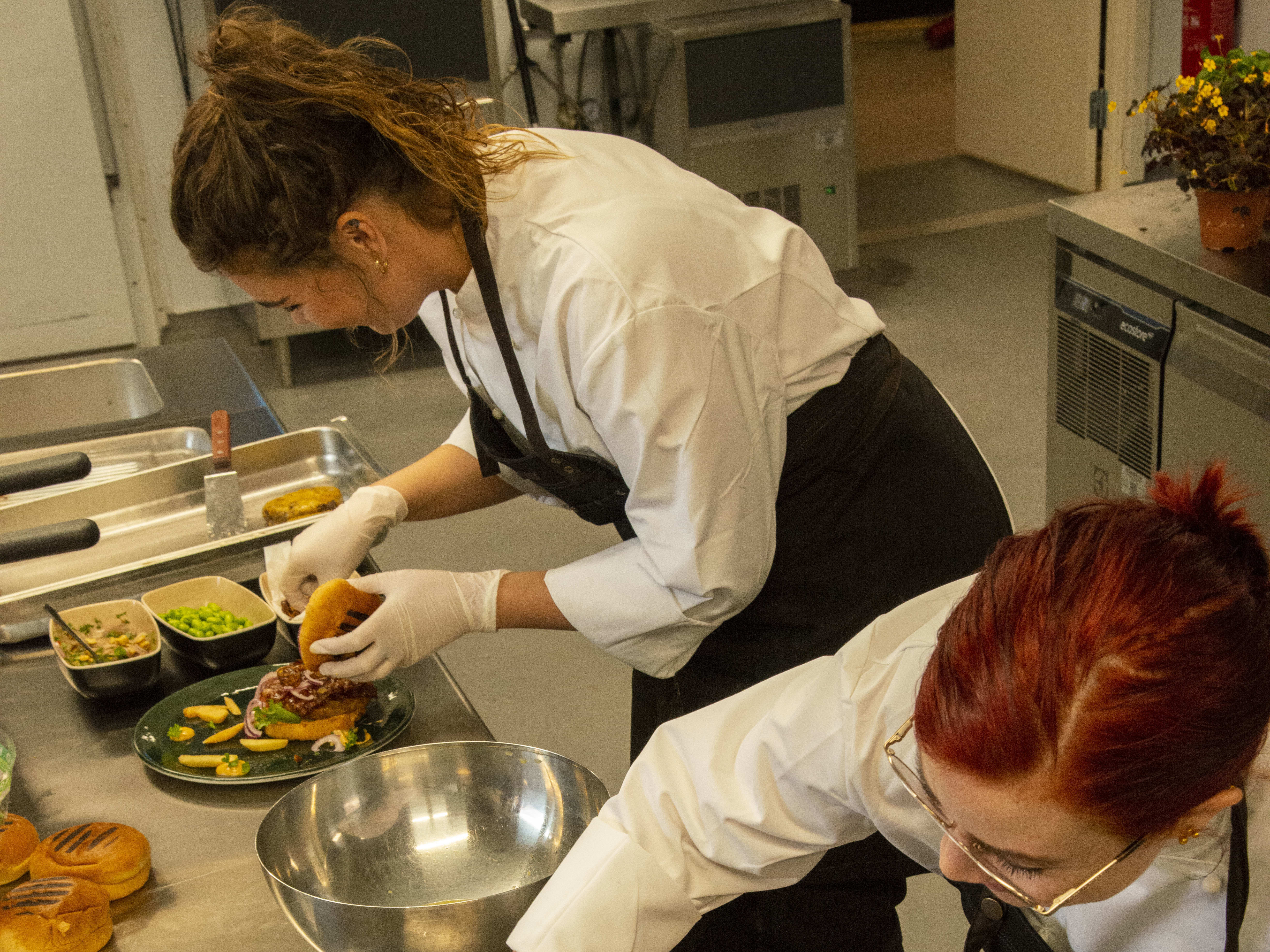 The restaurant kitchen in action. 