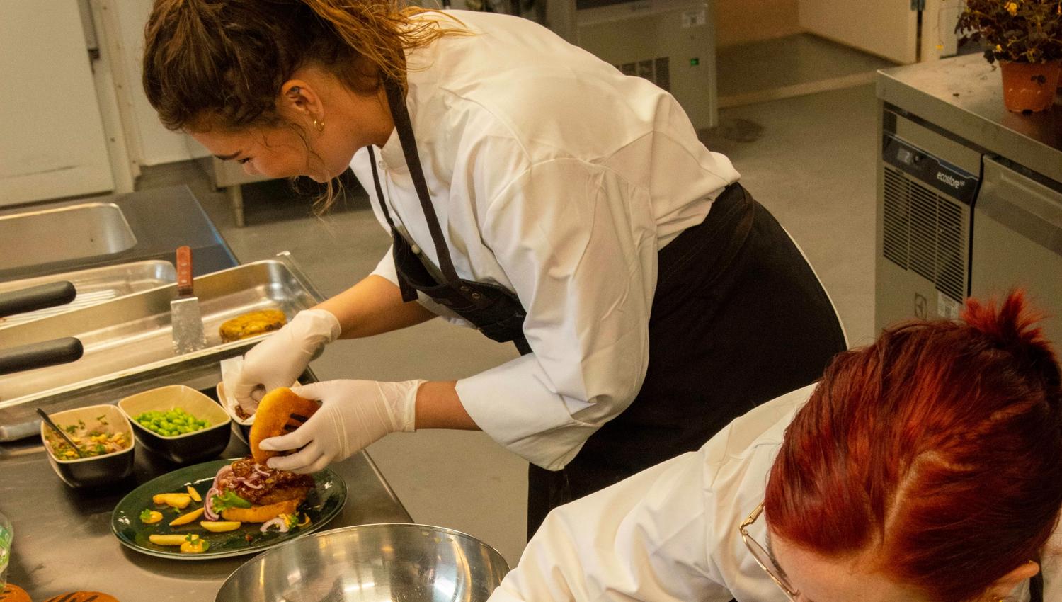 The restaurant kitchen in action.