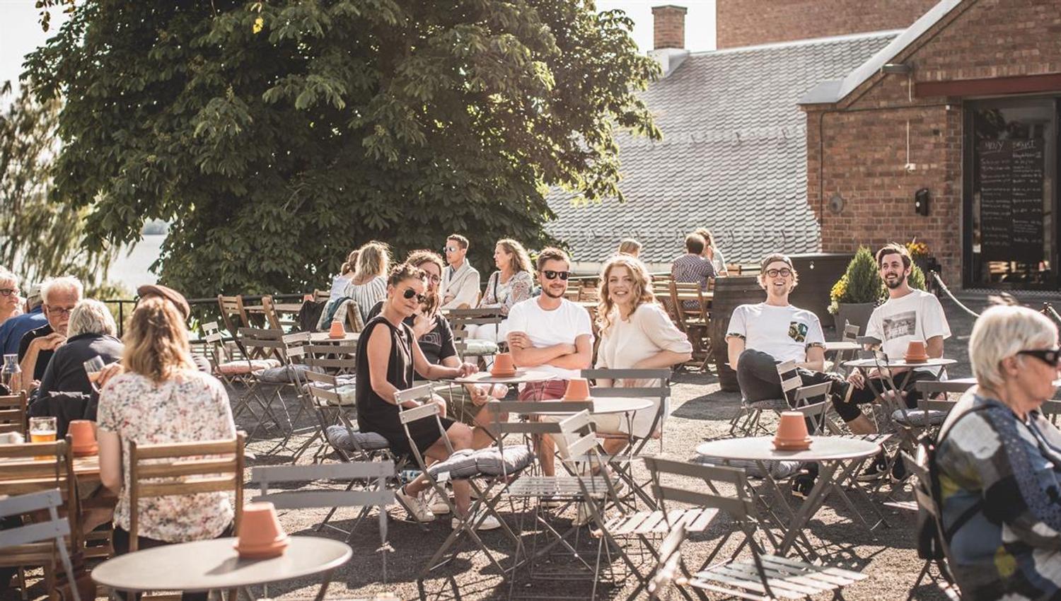 People at a outdoor seating