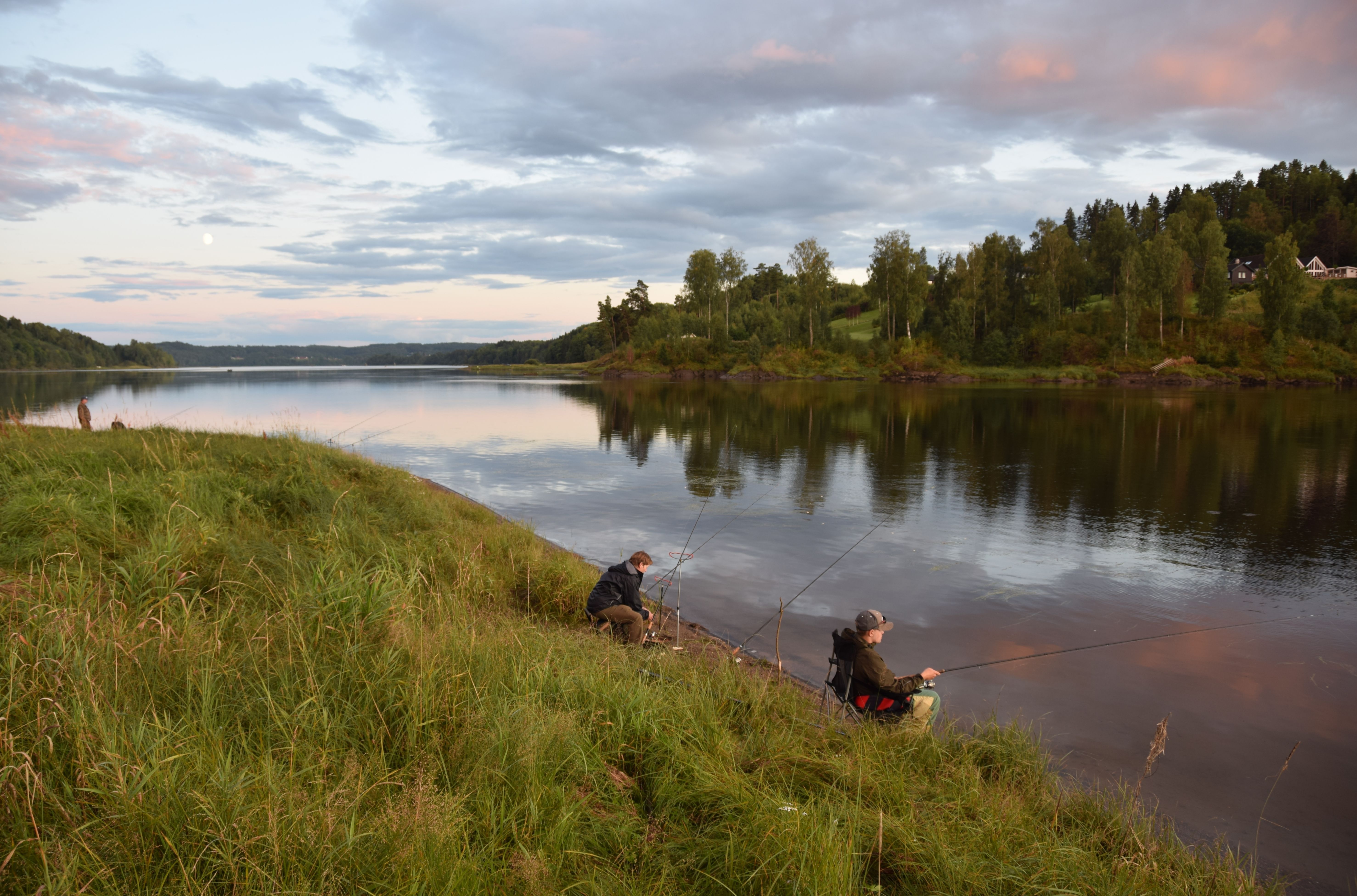 Lake with fishermen