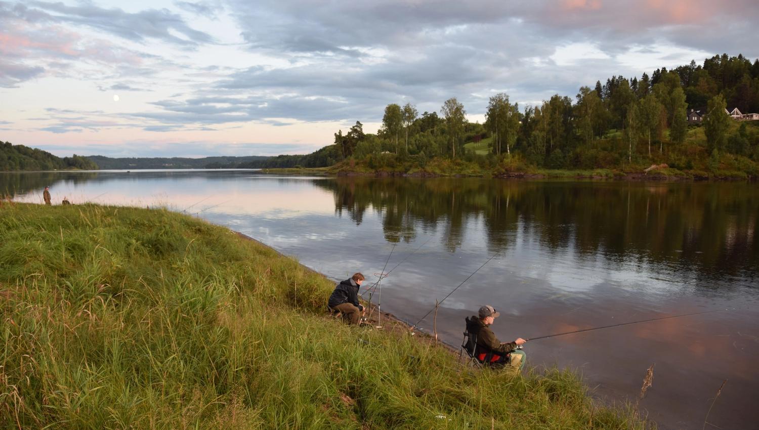 Lake with fishermen