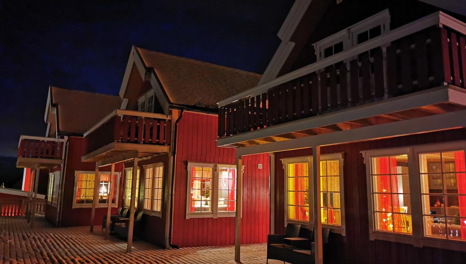 The cabins during winter in night time