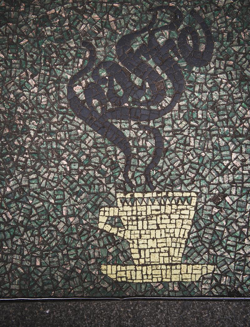 mosaic with coffee cup motif