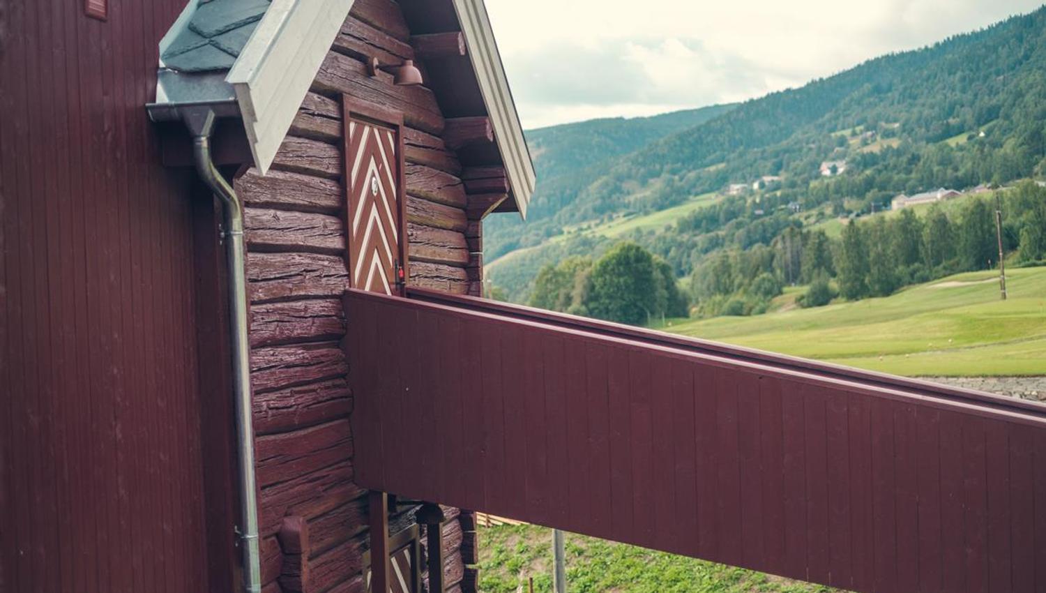 Detail of a balcony walkway on a traditional stabbur building.