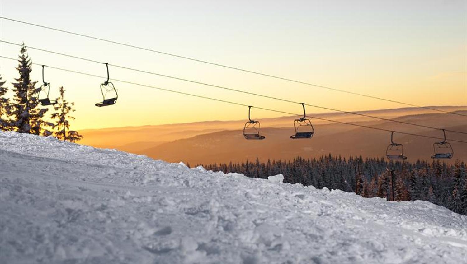 The ski lift seen from one of the slopes