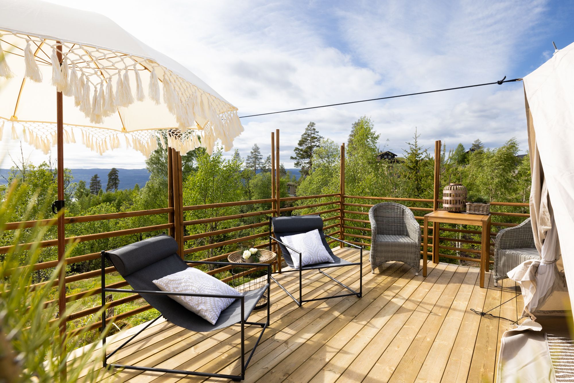 Outside area with chairs and tables. 