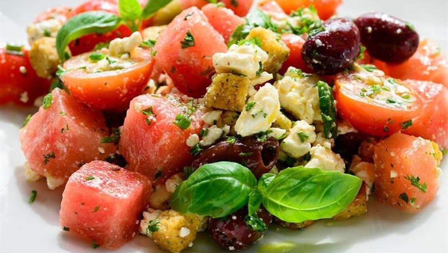 detaljbilde: salat med vannmelon