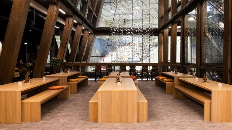 Wooden benches and wooden tables