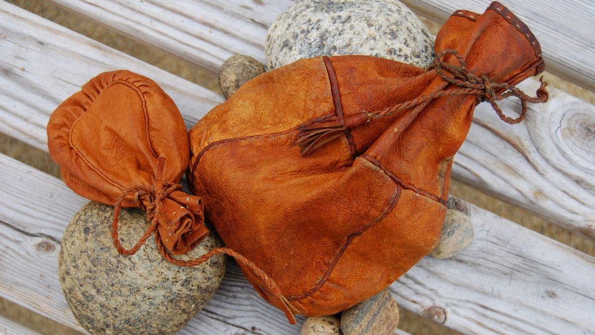 Handmade traditional bags made from natural materials.
