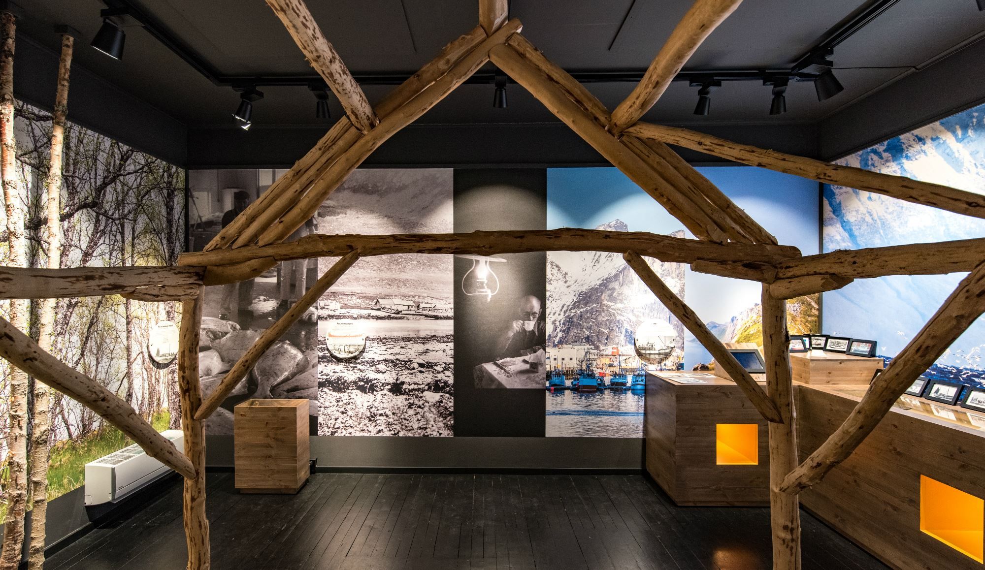 inside the museum, with various nature pictures