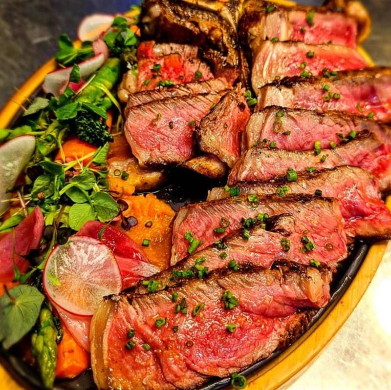 Detail of steak with accessories