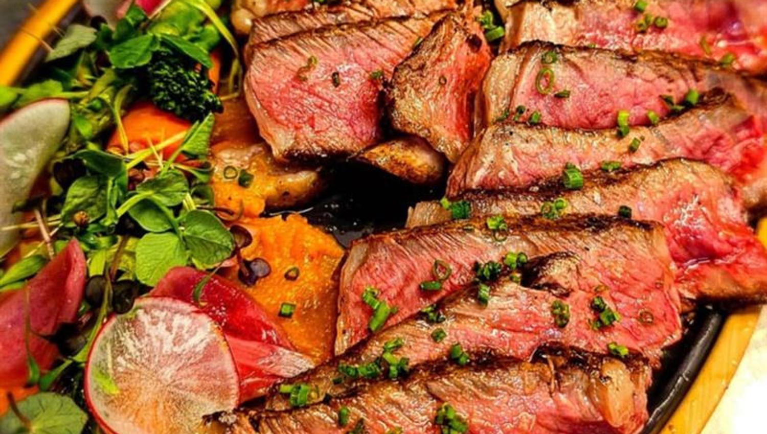 Detail of steak with accessories