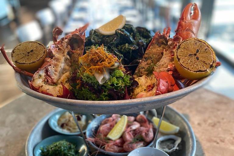 Detail of assorted seafood.