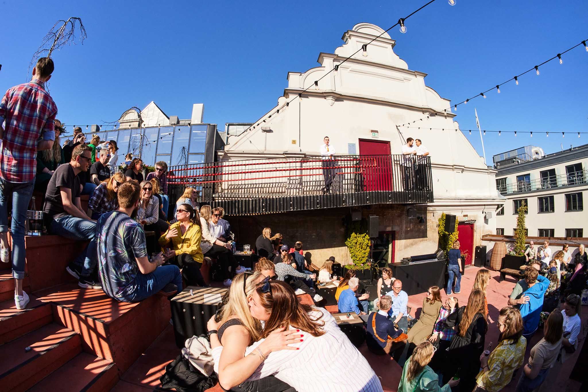 Lots of people on the roof terrace