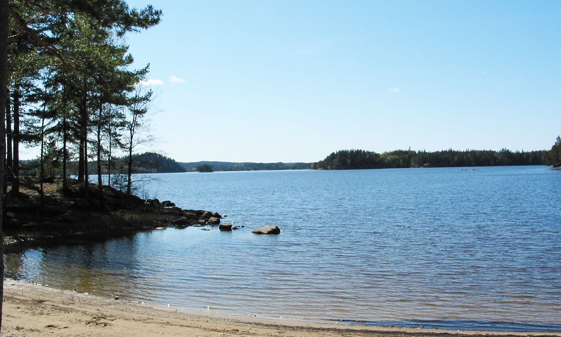 Strand med rolig vann