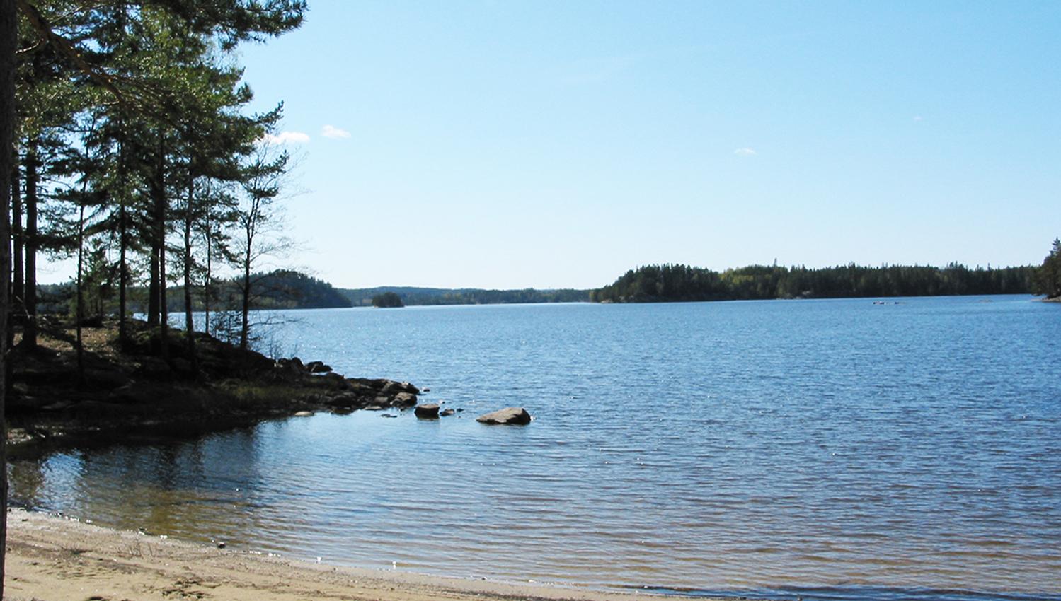Strand med rolig vann