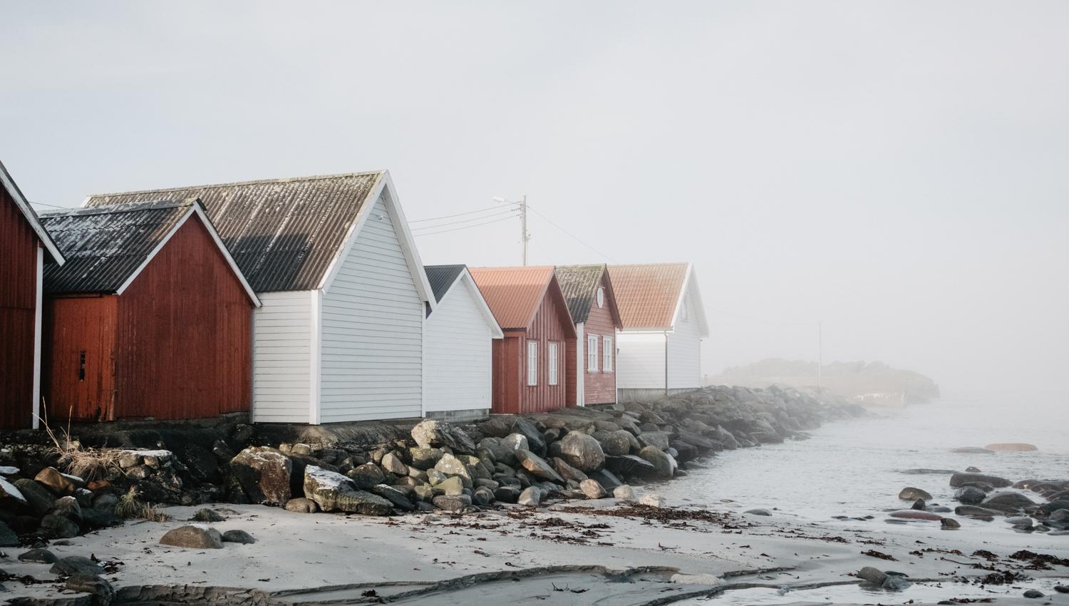 The boathouses at Ølbergstranden beach