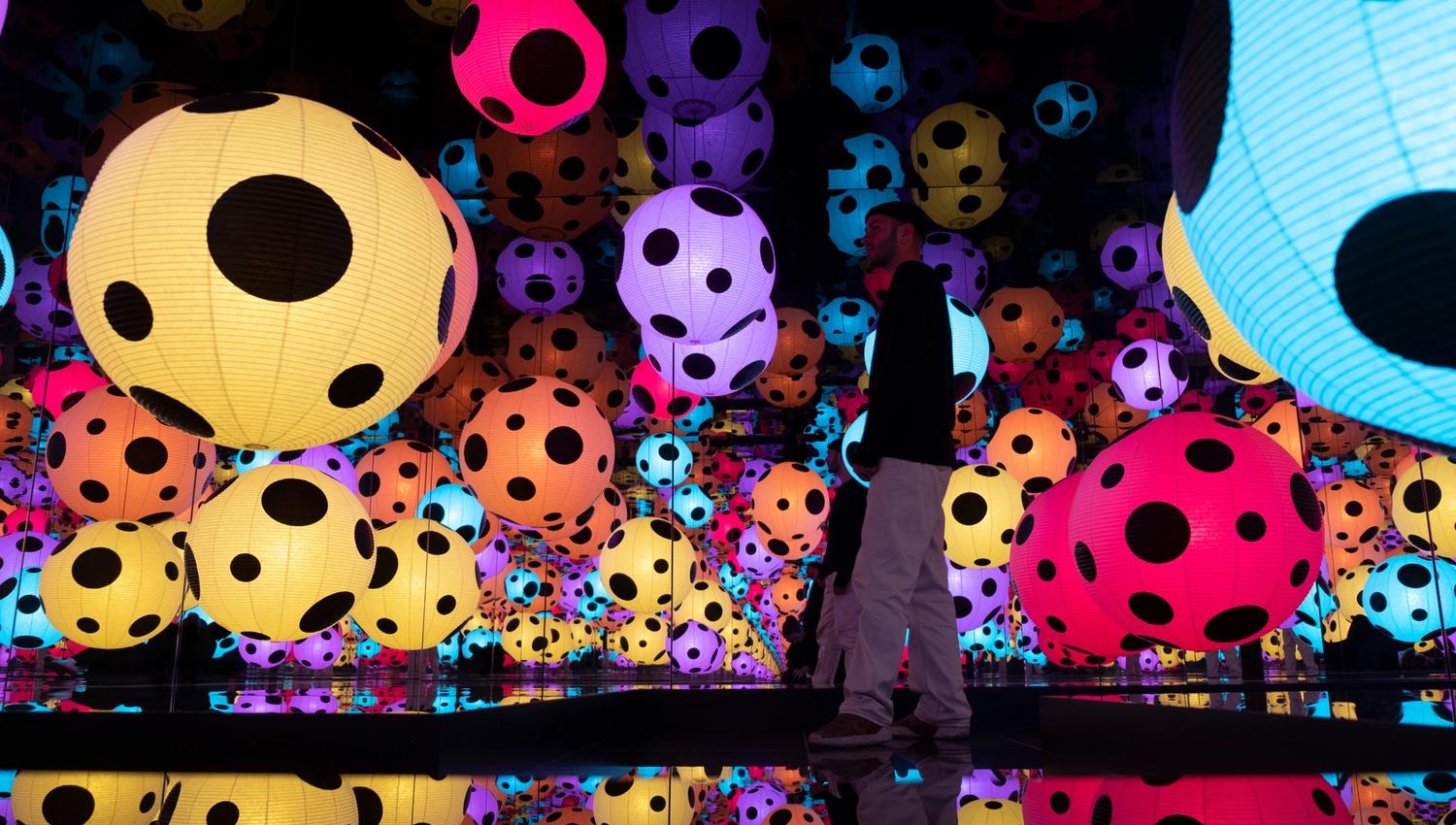 Kusama art at Henie Onstad - colourful dotted lamps
