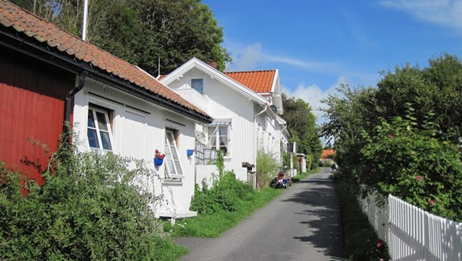White house on cozy street
