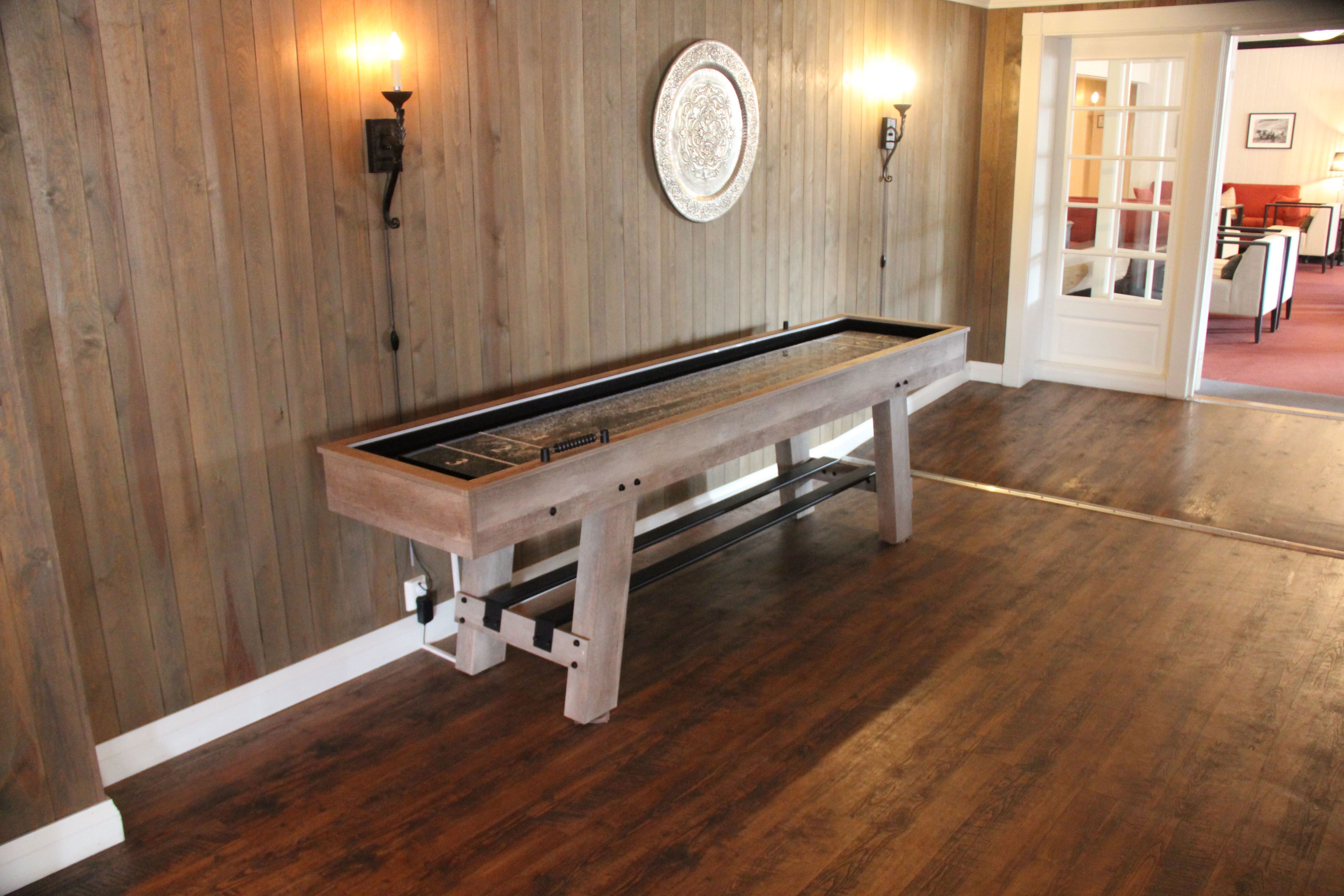 A table in a room.
