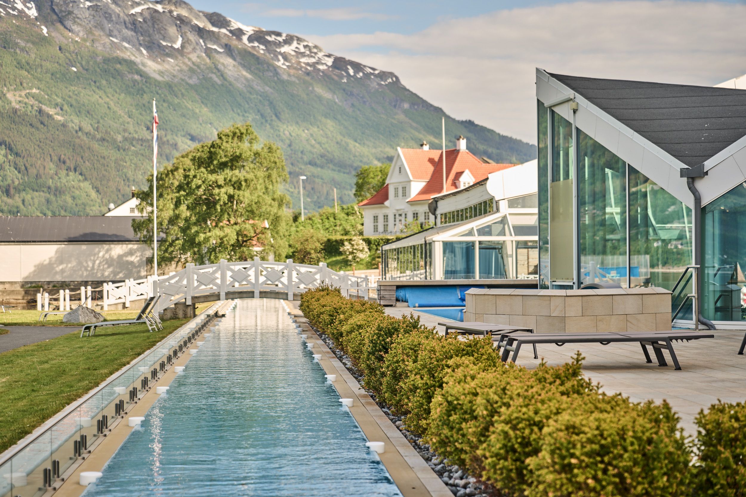 Tranquility at the canal winding through the wellness garden of Hotel Ullensvang.