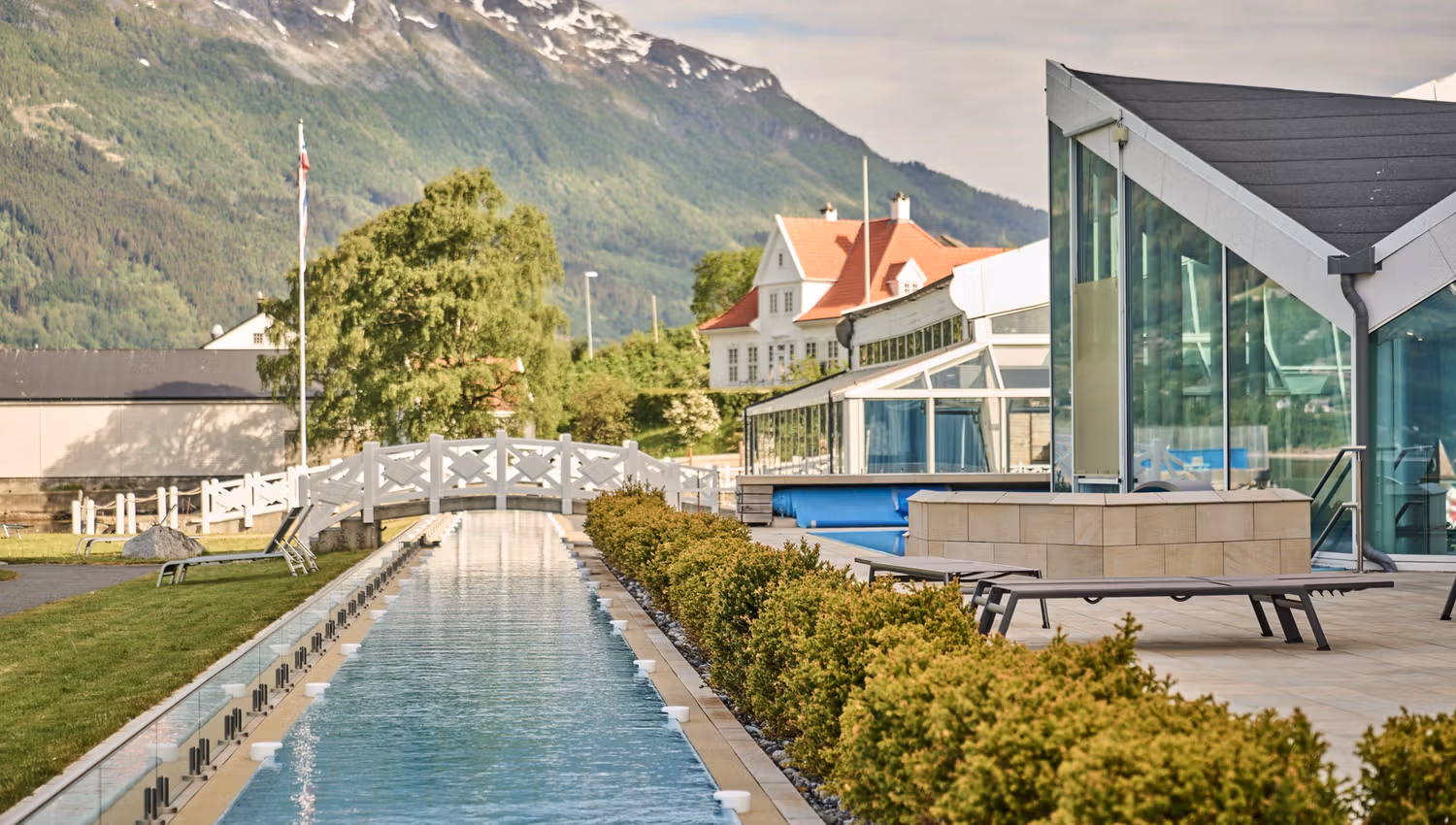 Tranquility at the canal winding through the wellness garden of Hotel Ullensvang.