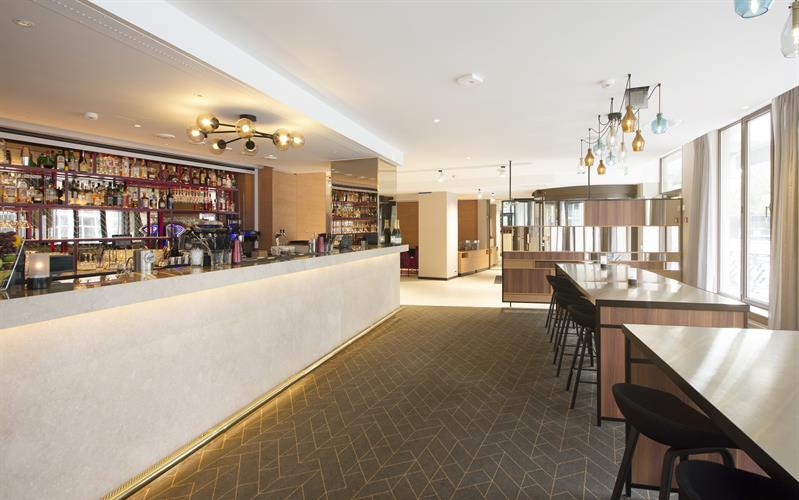 the bar and seating areas