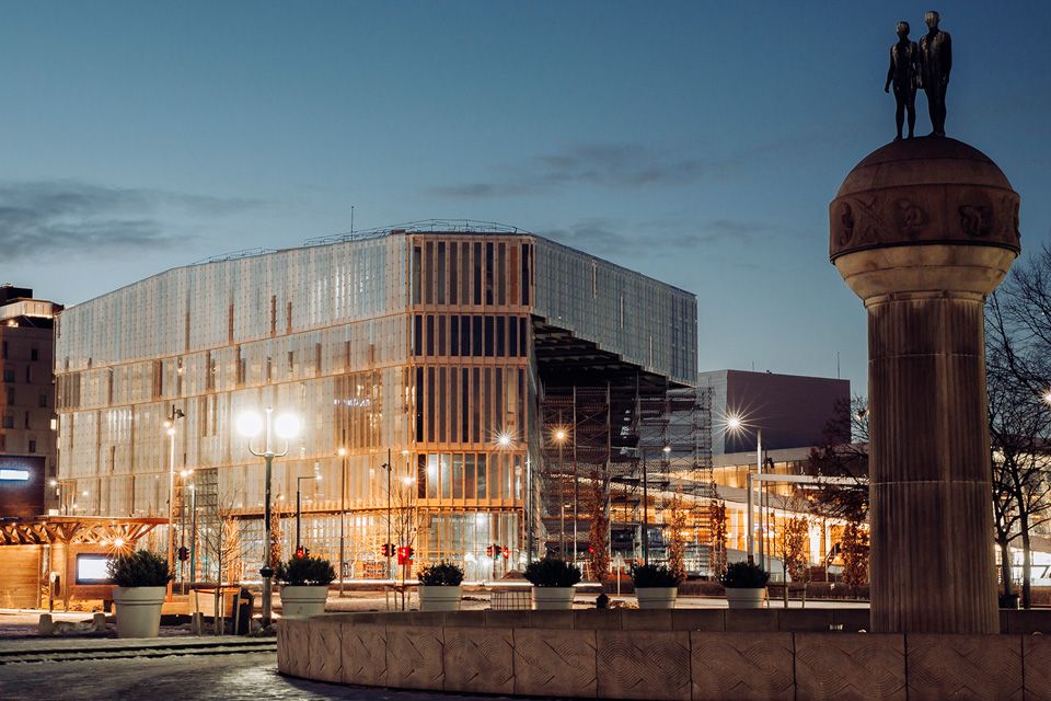 Exterior photo during evening.