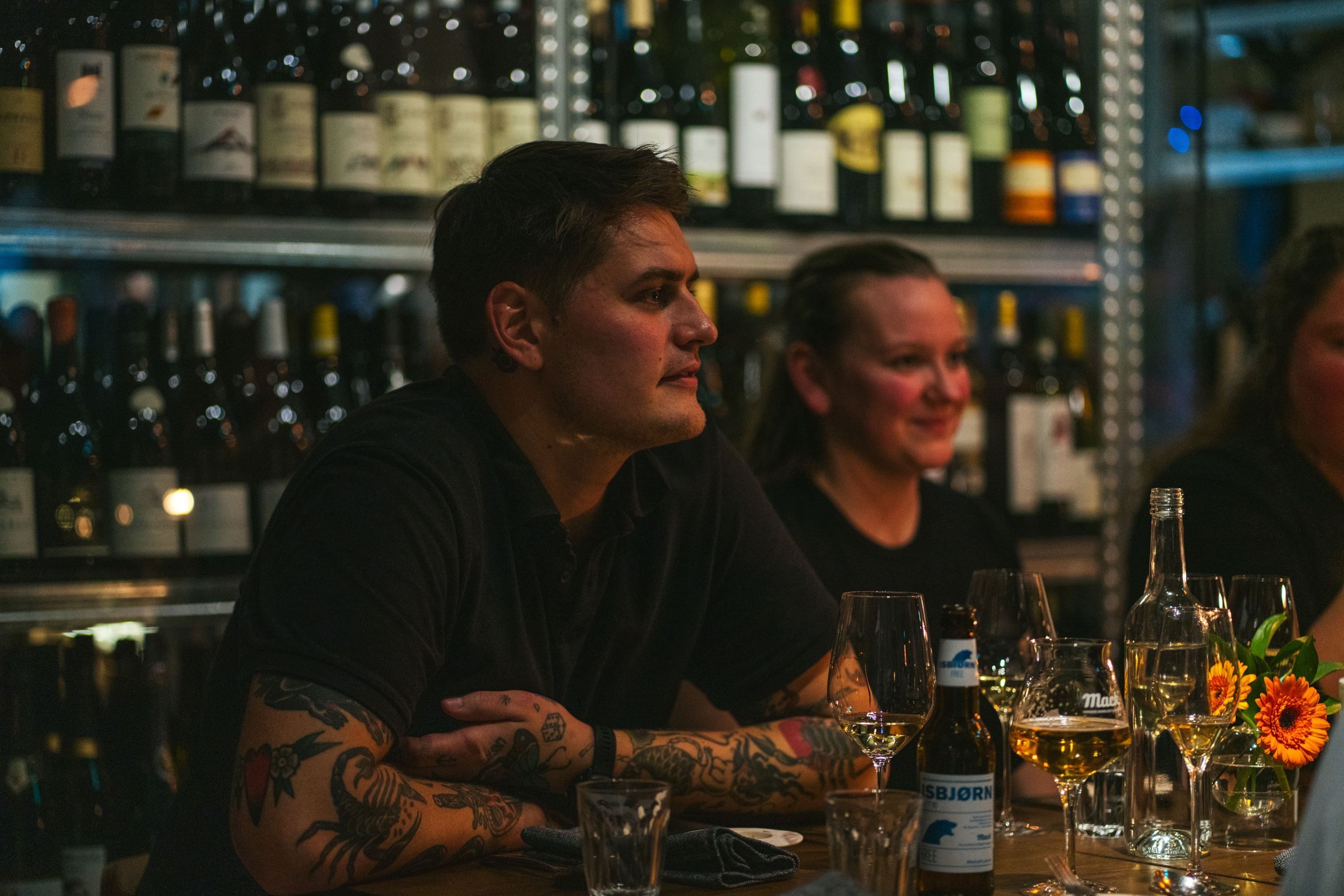 Two people eating dinner