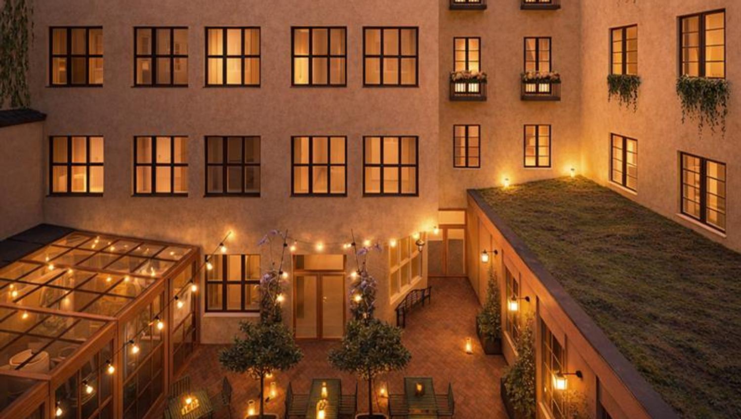 Rendering of the courtyard in the evening