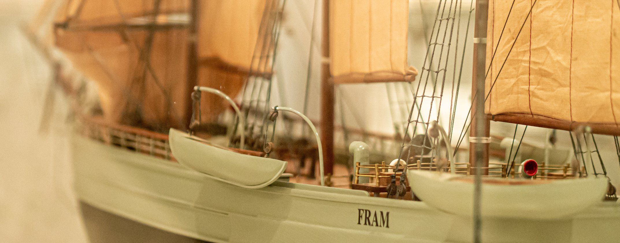 A miniature boat model inside the museum