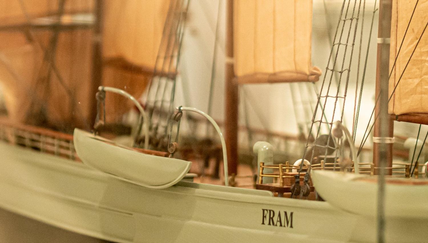 A miniature boat model inside the museum