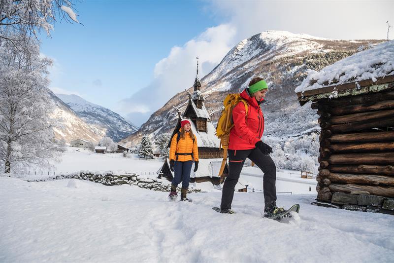 Snowshoeing near Borgund Stave Church