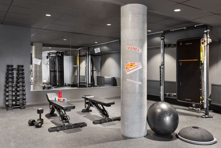 Gym at Moxy hotel.