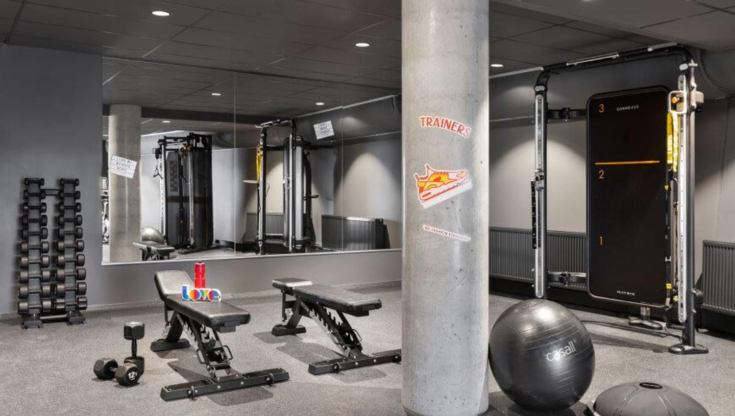Gym at Moxy hotel.
