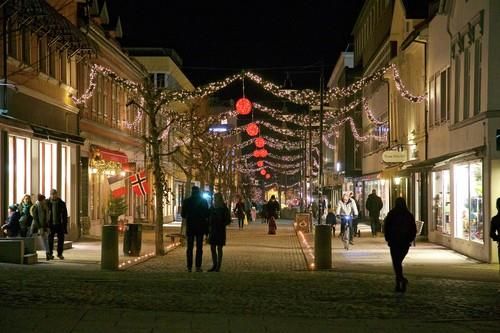 A festive Christmas street in Hamar city center