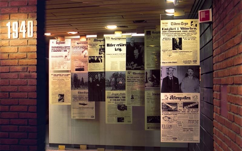 Newspaper clippings from 1940 in the exhibition