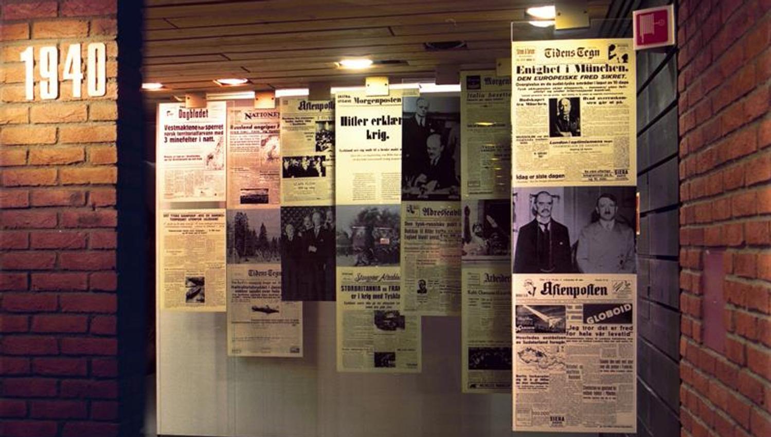 Newspaper clippings from 1940 in the exhibition