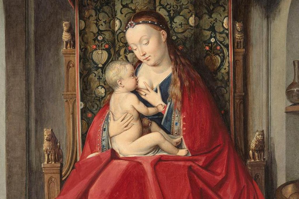 Hans Johan Frederik Berg, "Lucca Madonna" (cropped), 1860. Watercolour after painting by Jan van Eyck