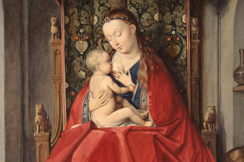 Hans Johan Frederik Berg, "Lucca Madonna" (cropped), 1860. Watercolour after painting by Jan van Eyck