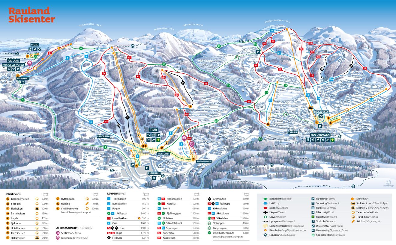 løypekart på Rauland Skisenter