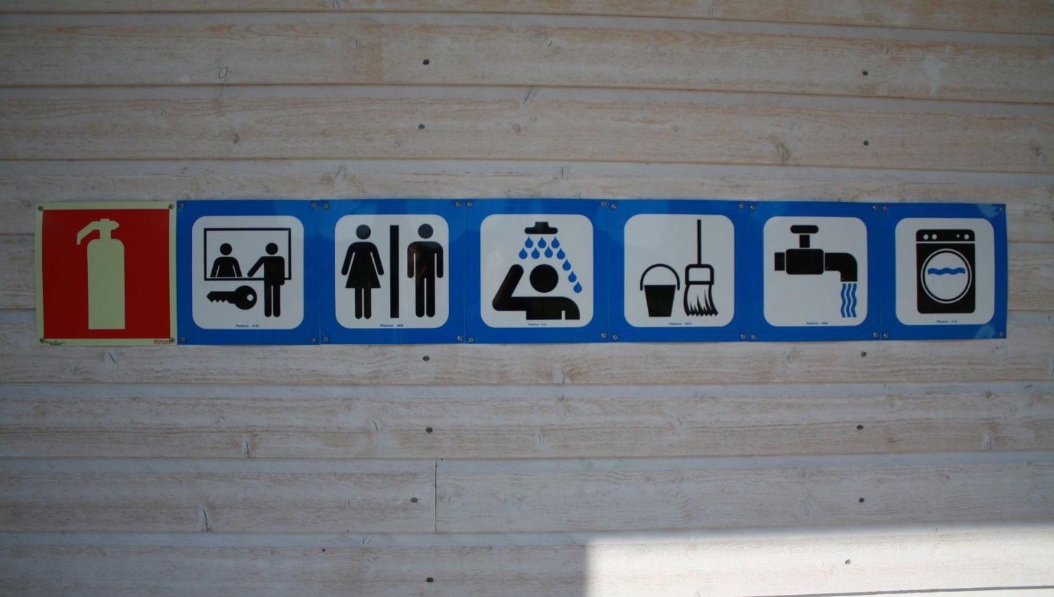 A wall with signs of the different services offered