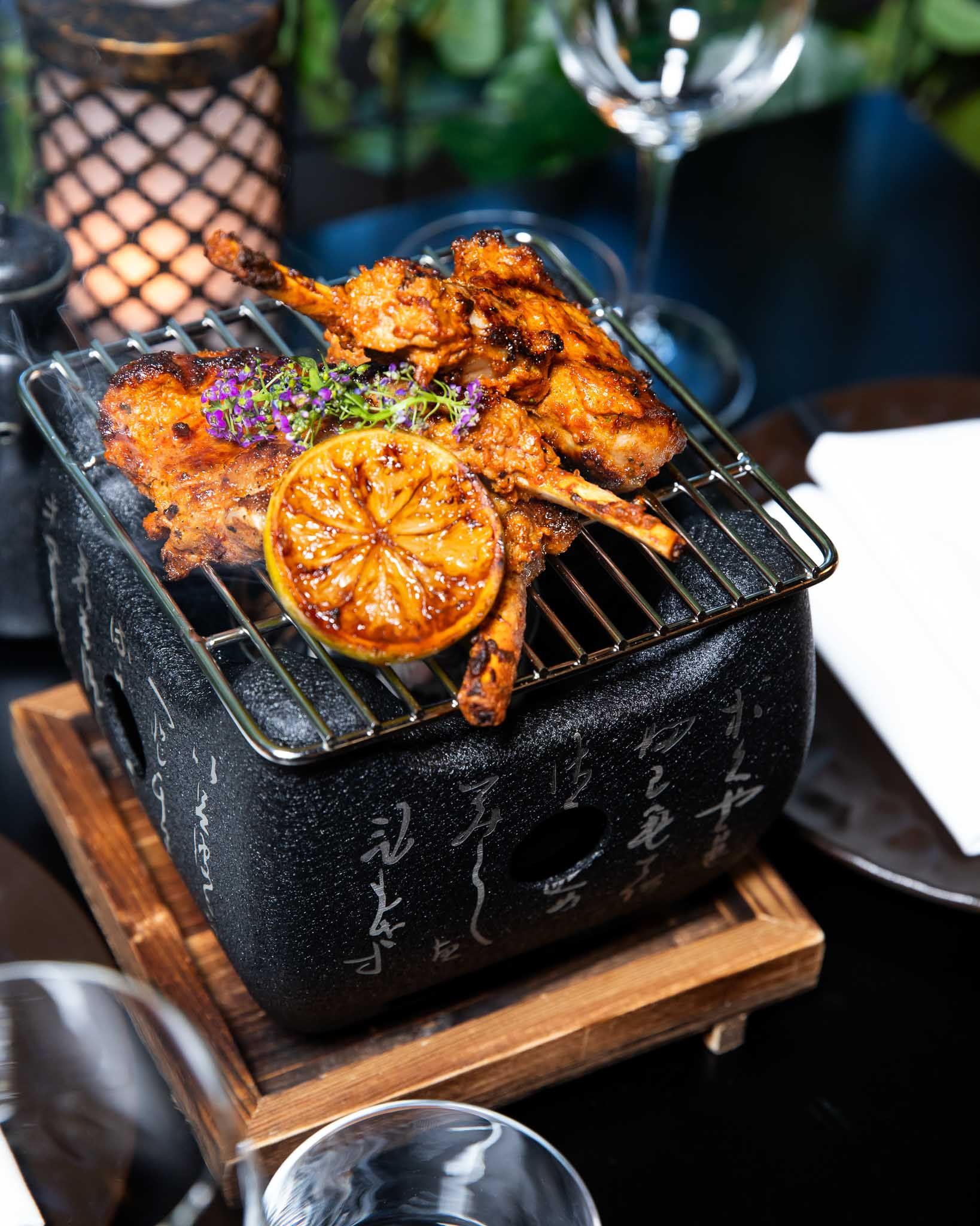 Detail of food on grill