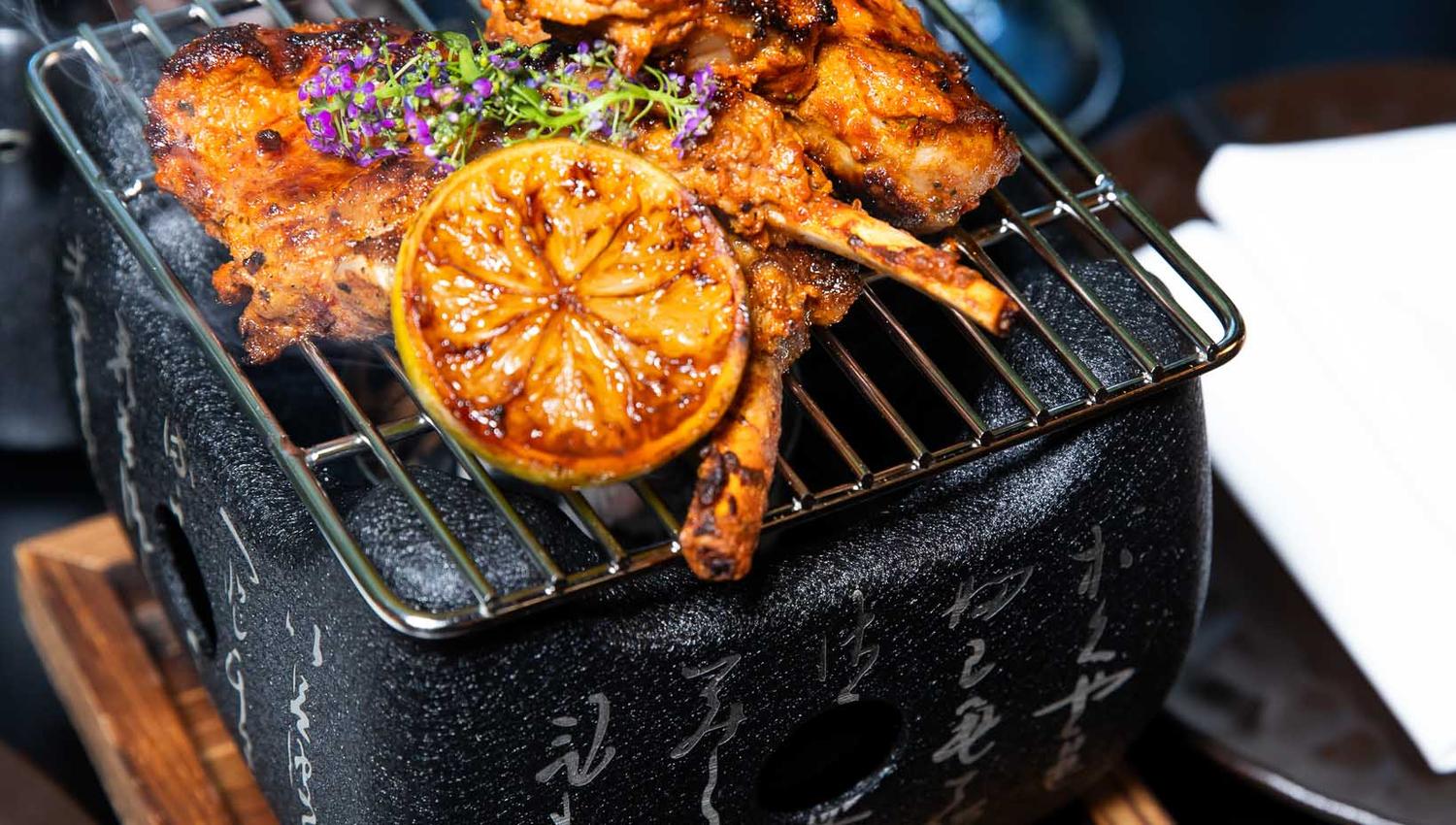 Detail of food on grill