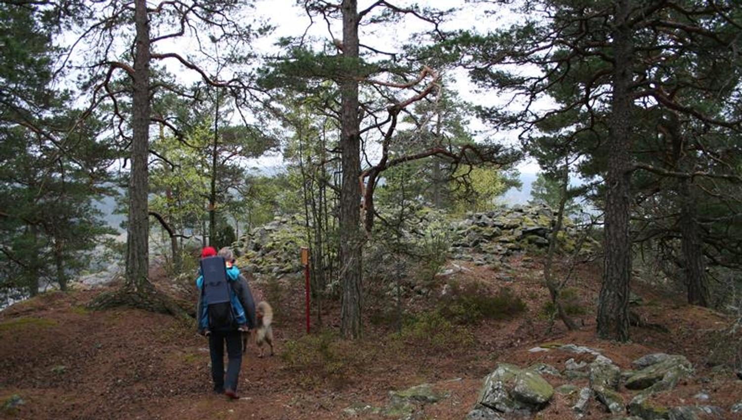 Turgåer forbi steinrøys