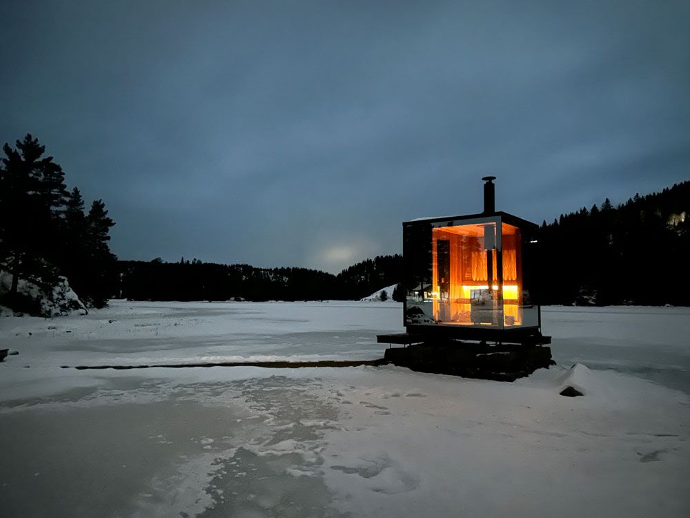 sauna on a frozen lake