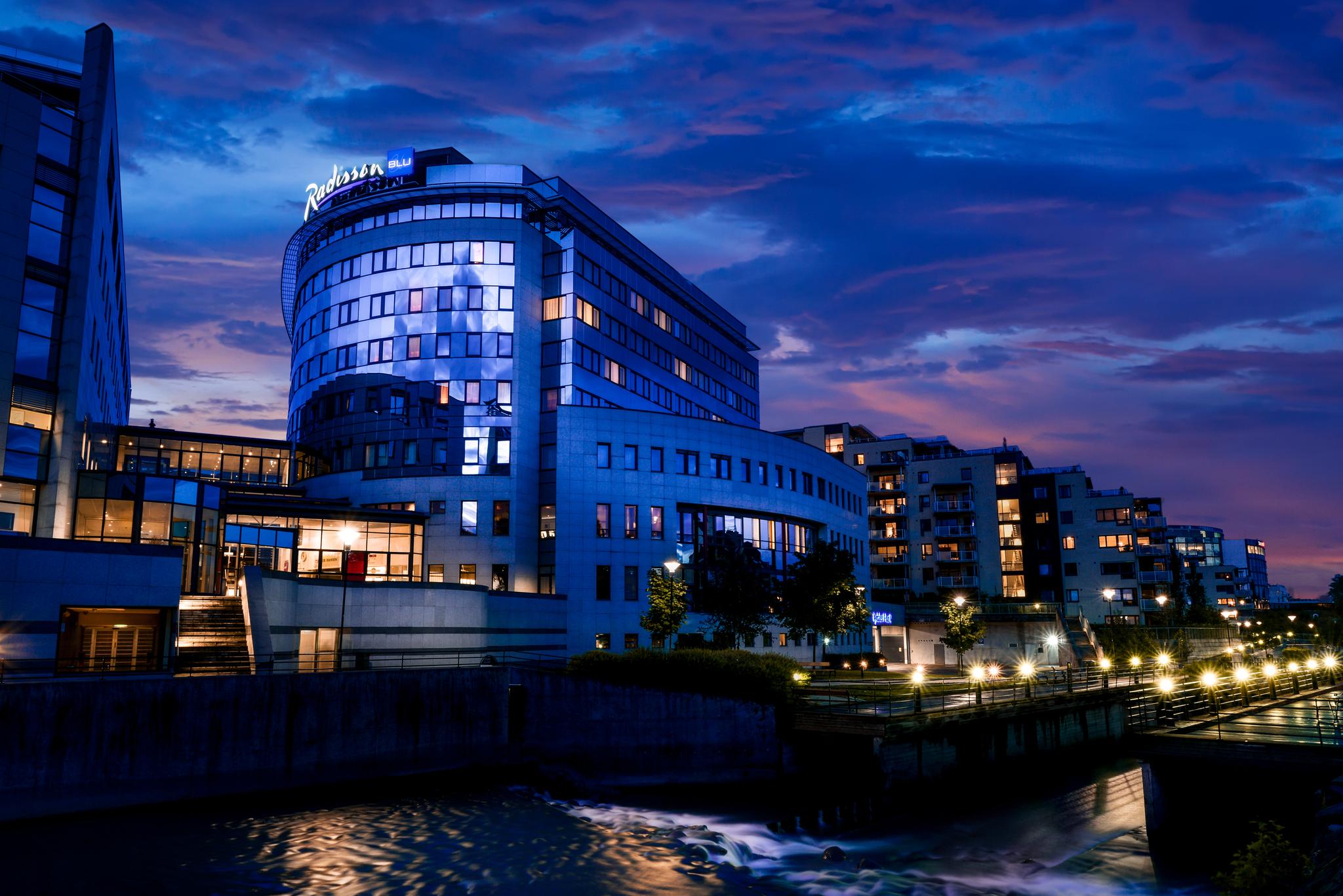 Hotel at the Akerselva river by night. Photo