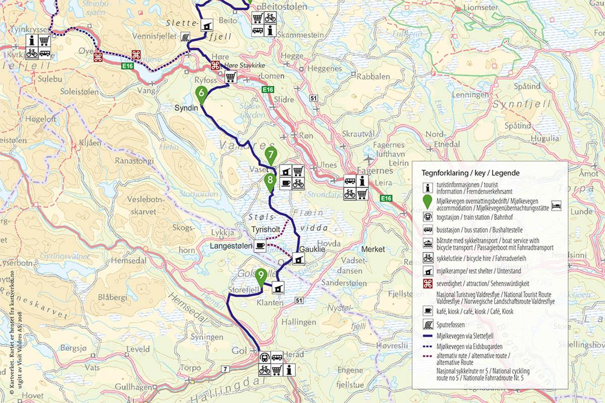 Overview map of the southern part of Mjølkevegen